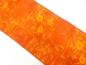 枡に枝花・葡萄模様織り出し　名古屋帯
